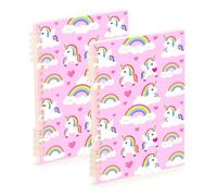 Amooorous Quaderno formato A5 con unicorni e cuori arcobaleno per la scuola, 21,1 x 14,5 cm, copertina rigida, a righe, 60 fogli per diario e lista delle cose da fare, confezione da 2