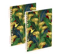 Amooorous Quaderno formato A5 dorato con calle e farfalle, 21,1 x 14,5 cm, composizione robusta, a righe larghe, 60 fogli per viaggi e scrittura, confezione da 2