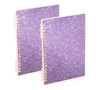Amooorous Quaderno formato A5 glitterato viola chiaro stellato 21,1 x 14,5 cm, copertina rigida, quaderno a spirale a righe college, 60 fogli per diario e lista delle cose da fare, confezione da 2