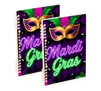 Amooorous Quaderno formato A5 Mardi Gras Nola Festive Carnival composizione quaderni 21,1 x 14,5 cm, soggetto robusto quaderno a spirale college 60 fogli per lavoro e aula confezione da 2