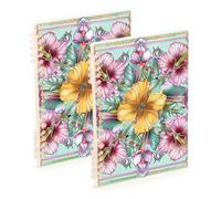 Amooorous Quaderno per college formato A5 alla moda Boho con fiori colorati 21,1 x 14,5 cm, robusto quaderno a spirale singolo soggetto 60 fogli per planner e affari, confezione da 2