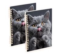 Amooorous Quaderno scolastico divertente con gatto inglese a pelo corto formato A5, 21,1 x 14,5 cm, robusto materiale scolastico per università, 60 fogli per scuola e ufficio, confezione da 2