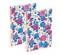 Amooorous Quaderno scolastico formato A5 4 luglio Giorno dell'Indipendenza Rose rosse e blu 21,1 x 14,5 cm, resistente all'usura soggetto college a righe notebook 60 fogli per scuola e ufficio