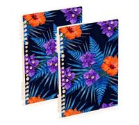 Amooorous Quaderno scolastico formato A5 con foglie tropicali blu, 21,1 x 14,5 cm, rilegatura a spirale, 60 fogli per diario e lista delle cose da fare, confezione da 2