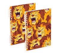 Amooorous Quaderno scolastico formato A5 con leone arancione cartone animato 21,1 x 14,5 cm, resistente all'usura soggetto college a righe notebook 60 fogli per lavoro e aula confezione da 2