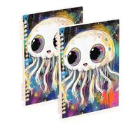 Amooorous Quaderno scolastico formato A5 con meduse bianche carine, 21,1 x 14,5 cm, resistente all'usura, a righe larghe, 60 fogli per lavoro e onfezione da 2