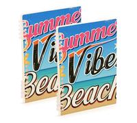 Amooorous Quaderno scolastico formato A5 Summer Vibes Beach Vintage Poster scolastico 21,1 x 14,5 cm, rilegatura a spirale, 60 fogli per viaggi e scrittura, confezione da 2