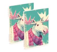 Amooorous Quaderno scolastico in formato A5 con alce color pastello da 21,1 x 14,5 cm, resistente all'usura, a spirale, 60 fogli per viaggi e scrittura, confezione da 2