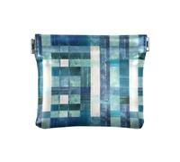 Amooorous Quadrato Geometrico Plaid Stripe Ricamo Robin BlueWomen's PU Leather Coin Purse Unico Mini portamonete Borse per Donna Ragazza, Ricamo quadrato geometrico a righe scozzesi, blu pettirosso, 1