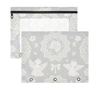 Amooorous Raccoglitore multiuso a 3 fori, per raccoglitori a 3 anelli, confezione da 2 pezzi, per insegnanti, in pizzo bianco, con fiori d'angelo