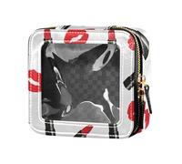 Amooorous Red Kiss and Rossetto Impermeabile Trasparente Trucco Borsa Impermeabile Viaggio Toiletry Bag Viaggio Cosmetici Caso per Volare, Bacio rosso e rossetto, 1 size