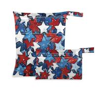 Amooorous Red White and Blue Stars Independence impermeabile borsa impermeabile 2 Pack essenziale da viaggio per bambino con manici per yoga, palestra