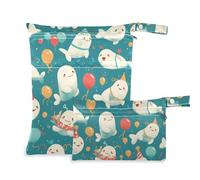 Amooorous Retro Cute Cartoon Sea Dogs borsa impermeabile impermeabile 2 Pack viaggio essenziale per bambini con maniglie per asilo nido, palestra