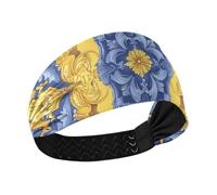 Amooorous Retro Flower Pattern Giallo e Blu Traspirante Fasce per le donne Fascia elastica per il sudore per le donne per escursioni Ciclismo Atletico Sport diademi para el pelo de mujer