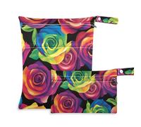 Amooorous Romantiche rose colorate per San Valentino lavabili borse asciutte bagnate per borsa per pannolini, confezione da 2 elementi essenziali da viaggio per volare con manici per asilo nido, bagno