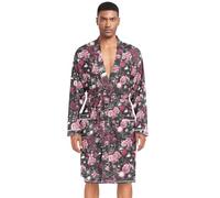 Amooorous Rosa Viola Rose romantiche per San Valentino Accappatoi da uomo Accappatoio da doccia caldo Camicie da notte da uomo Camicie da notte con scollo a V Pigiama corto Polar para Hombre per