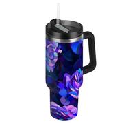 Amooorous Rose astratte viola e blu nello stile del cubismo pittura dettagliata con uno sfondo scuro che mostra un motivo floreale in colori vivaci altamente dettagliati con pennellate ricche come un