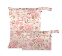 Amooorous Rose Gold Romantic Roses per San Valentino borsa bagnata con cerniera bambino 2 Pack borsa bagnata per costume da bagno con manici per viaggi, yoga