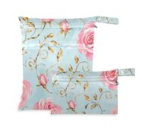 Amooorous Rose Golden Leaves Pastel Retro borse a prova di disordine per bambino Confezione da 2 elementi essenziali da viaggio per bambino con maniglie per il bagno, il bagno