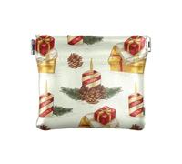 Amooorous Rosso Oro Candela di Natale Pigna PU Pelle Piccola Moneta Impermeabile Cosmetici Borse per Uomo Donna Viaggio, Candela natalizia in oro rosso pigna, 1 size