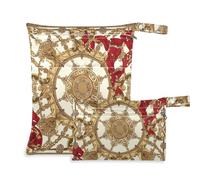 Amooorous Sacchetti bagnati in stile mediorientale vintage con fiori rossi e marrone chiaro a prova di disordine per borsa per pannolini, confezione da 2 sacchetti bagnati per costume da bagno con