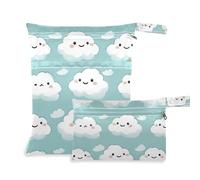 Amooorous Sacchetti con cerniera per pannolini, motivo nuvole blu, confezione da 2 pezzi essenziali da viaggio per bambini, con manici per fare il bagno, lo yoga