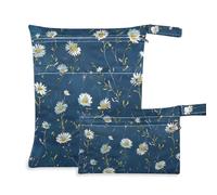 Amooorous Sacchetti da bagno lavabili con margherite vintage bianche, confezione da 2 pezzi essenziali da viaggio per bambini, con manici per yoga, pannolini per bambini