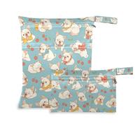 Amooorous Sacchetti da bagno lavabili con motivo bulldog ciliegia, confezione da 2 sacchetti bagnati per costume da bagno con manici per piscina e bagno