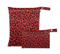 Amooorous Sacchetti da bagno riutilizzabili con stampa leopardata con glitter finti rossi, confezione da 2 pezzi essenziali da viaggio per bambini con manici per fare il bagno, pannolini per bambini