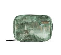Amooorous Sacchetti di pillola di pittura di paesaggio di stile cinese verde per la medicina con scomparti staccabili borsa da viaggio riutilizzabile della medicina per la borsa