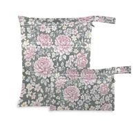 Amooorous Sacchetti impermeabili da viaggio vintage con motivo floreale cinese peonia grigio pesca 2 confezioni da viaggio essenziali per volare con manici per yoga, viaggio