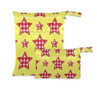 Amooorous Sacchetti impermeabili riutilizzabili a scacchi con stelle gialle e rosse, confezione da 2 pezzi essenziali da viaggio per bambini con manici per asilo nido, piscina