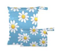 Amooorous Sacchetti impermeabili riutilizzabili con margherite blu e bianche, confezione da 2 pezzi essenziali da viaggio per bambini, con manici per fare il bagno, lo yoga