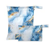 Amooorous Sacchetti impermeabili riutilizzabili in marmo blu e oro, confezione da 2 pezzi essenziali da viaggio per volare con manici per palestra, palestra