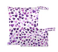 Amooorous Sacchetti lavabili a secco con cuore viola viola per borsa per pannolini, confezione da 2 elementi essenziali da viaggio per bambini con manici per fare il bagno, asilo nido