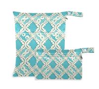 Amooorous Sacchetti lavabili con motivo geometrico piatto blu lago per spiaggia, confezione da 2 elementi essenziali da viaggio per bambini con manici per fare il bagno, yoga