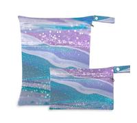 Amooorous Sacchetti lavabili per bambini con falso glitter marmo grana arcobaleno confezione da 2 elementi essenziali da viaggio per bambino con maniglie per il bagno, asilo nido