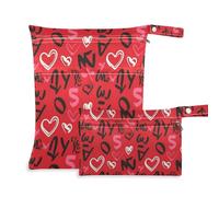 Amooorous Sacchetti lavabili per pannolini neri rossi con cuori di San Valentino, confezione da 2 pezzi essenziali da viaggio per bambini con manici per palestra, bagno
