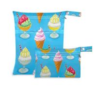 Amooorous Sacchetti per costume da bagno a prova di pasticcio a forma di torta gelato di colore carino, confezione da 2 pezzi essenziali da viaggio per bambino con manici per pannolini per bambini,