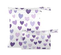 Amooorous Sacchetti per costume da bagno impermeabili con cuore viola viola, confezione da 2 pezzi essenziali da viaggio per bambino con manici per fare il bagno, spiaggia