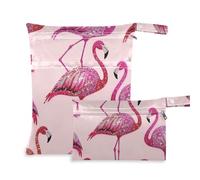 Amooorous Sacchetti riutilizzabili con fenicottero rosa finto glitterato per viaggi, confezione da 2 pezzi essenziali da viaggio per volare con manici per fare il bagno, spiaggia