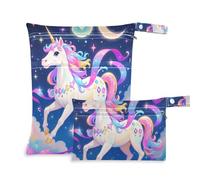 Amooorous Sacchetti riutilizzabili Dreamy Color con unicorni dei cartoni animati per bagnati Confezione da 2 elementi essenziali da viaggio per bambini con manici per yoga, palestra