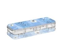 Amooorous Scatola di plastica trasparente a doppio piano per penne a forma di orso blu con coperchio a scatto per la scuola