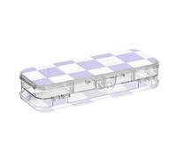 Amooorous Scatola per matite in plastica trasparente a due piani con motivo scozzese americano viola e bianco per bambini con coperchio a scatto