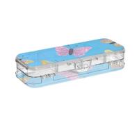 Amooorous Scatola per matite trasparente a doppio strato, con farfalla e glitter, per bambini, con coperchio a scatto