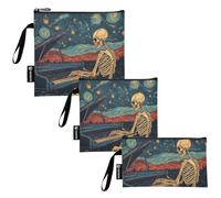 Amooorous Scheletro Play The Piano Starry Sky 3 Pack riutilizzabile Sandwich e Snack Bag Portable Emergency Food Bag per il lavoro picnic o viaggio