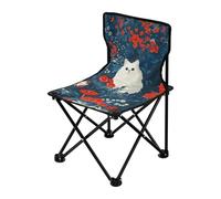 Amooorous Sedia da campeggio pieghevole, ultra leggera, portatile, con motivo gatto bianco e fiori rossi, borsa per il trasporto inclusa, per campeggio all'aperto