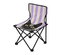 Amooorous Sedia da campeggio portatile, ultra leggera, con gatto nero, a righe bianche e viola, borsa per il trasporto inclusa, per escursioni e picnic