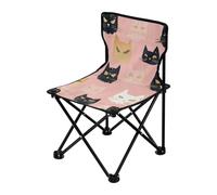 Amooorous Sedie da campeggio pieghevoli e resistenti con gatto in stile cartone animato, ultraleggere, con borsa per il trasporto inclusa, per concerti all'aperto