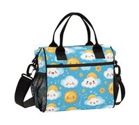 Amooorous Semplice cartone animato Sun Clouds Lunch Box con tasca laterale Heavy Duty Lunch Bag con tracolla scatole per il pranzo per adolescenti donne ufficio